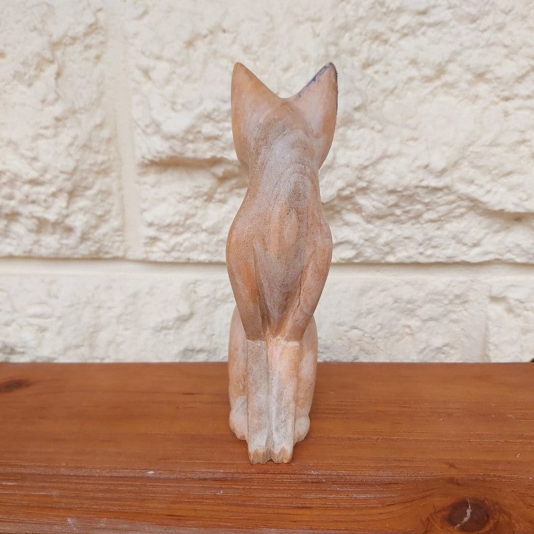 MCM Style Hand Carved Wood Cat Figurine