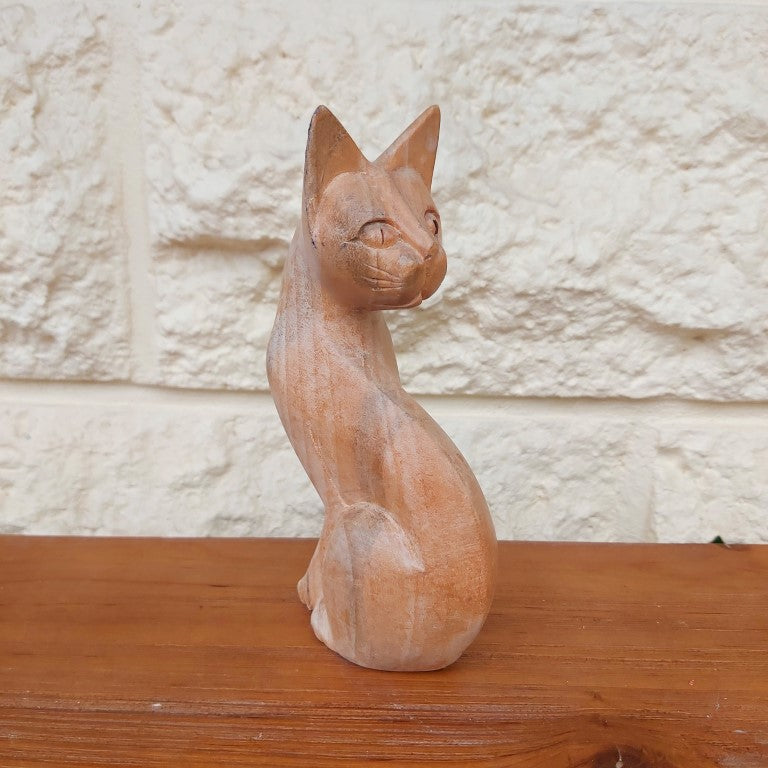 MCM Style Hand Carved Wood Cat Figurine