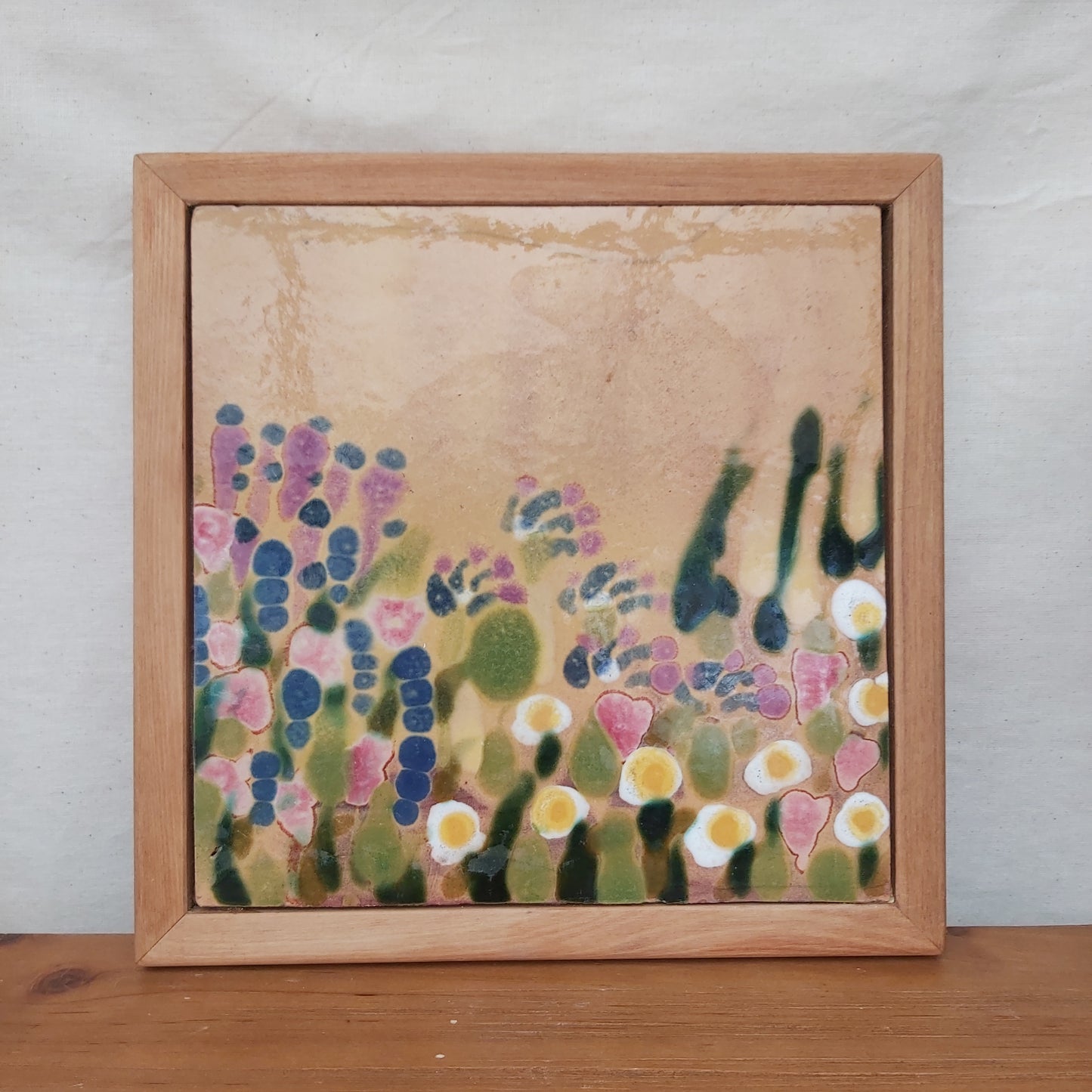 Beautiful Large Handpainted Cottage Garden Tile Trivet