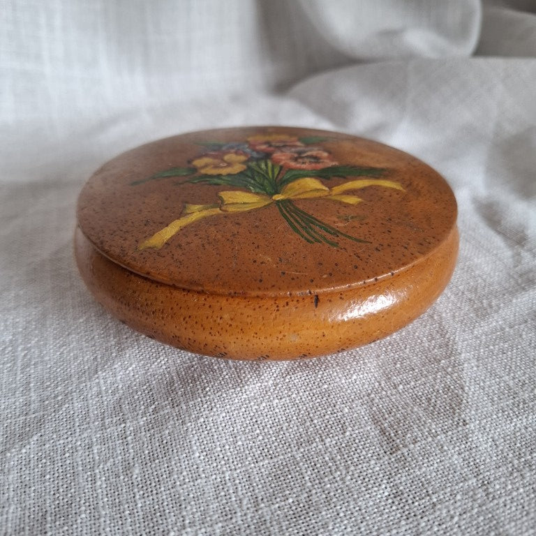 Light Wood Trinket Box with Handpainted Pansies