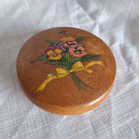Light Wood Trinket Box with Handpainted Pansies