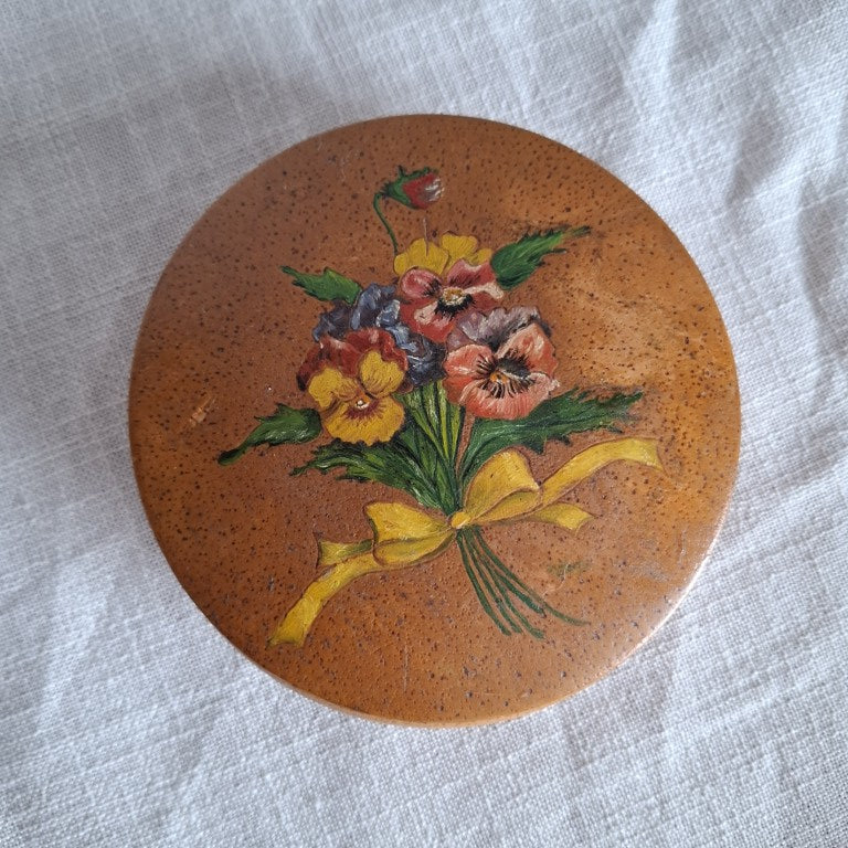 Light Wood Trinket Box with Handpainted Pansies