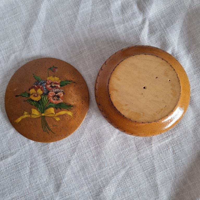 Light Wood Trinket Box with Handpainted Pansies