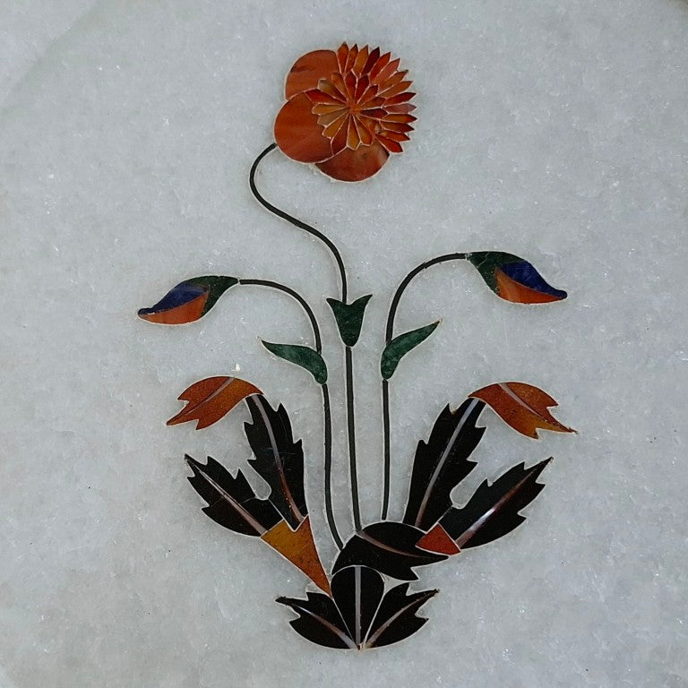 Vintage Floral Pietra Dura Marble Inlay Plate
