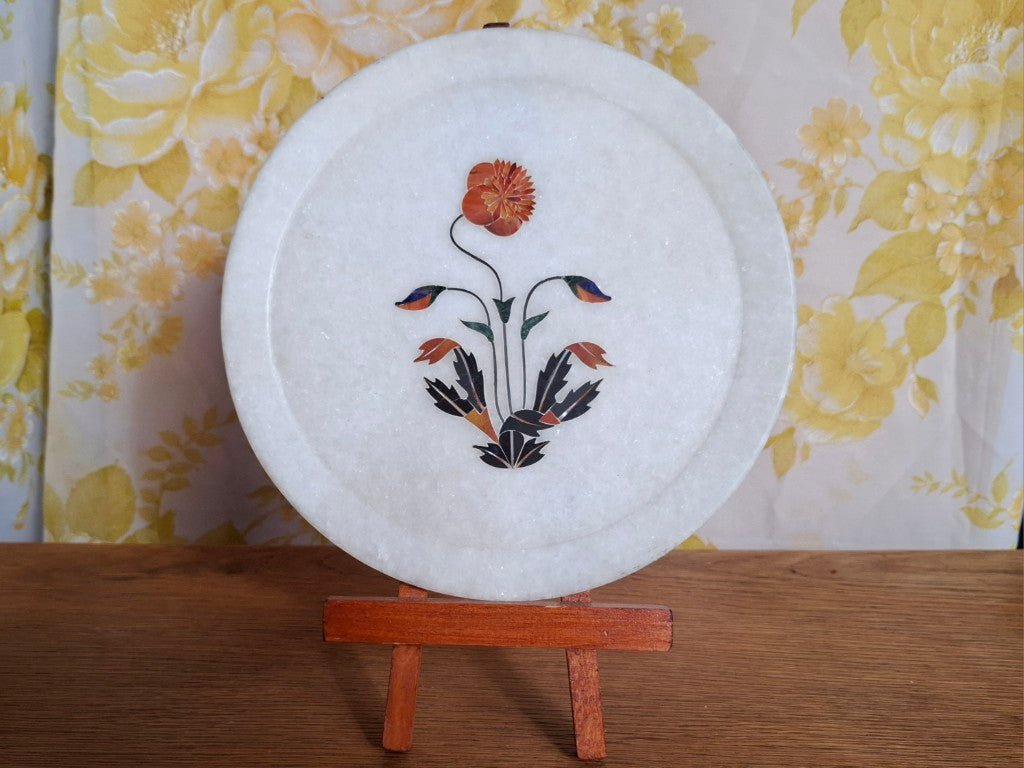 Vintage Floral Pietra Dura Marble Inlay Plate