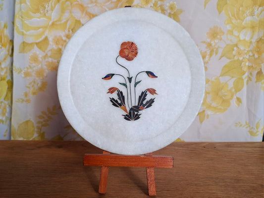 Vintage Floral Pietra Dura Marble Inlay Plate