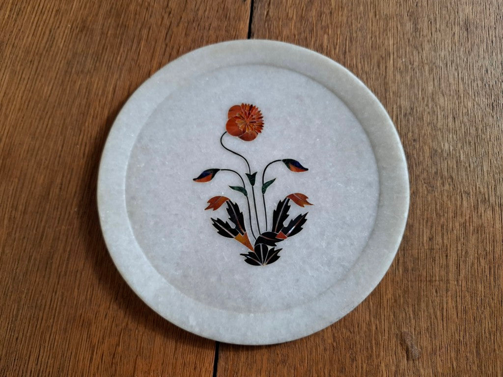 Vintage Floral Pietra Dura Marble Inlay Plate