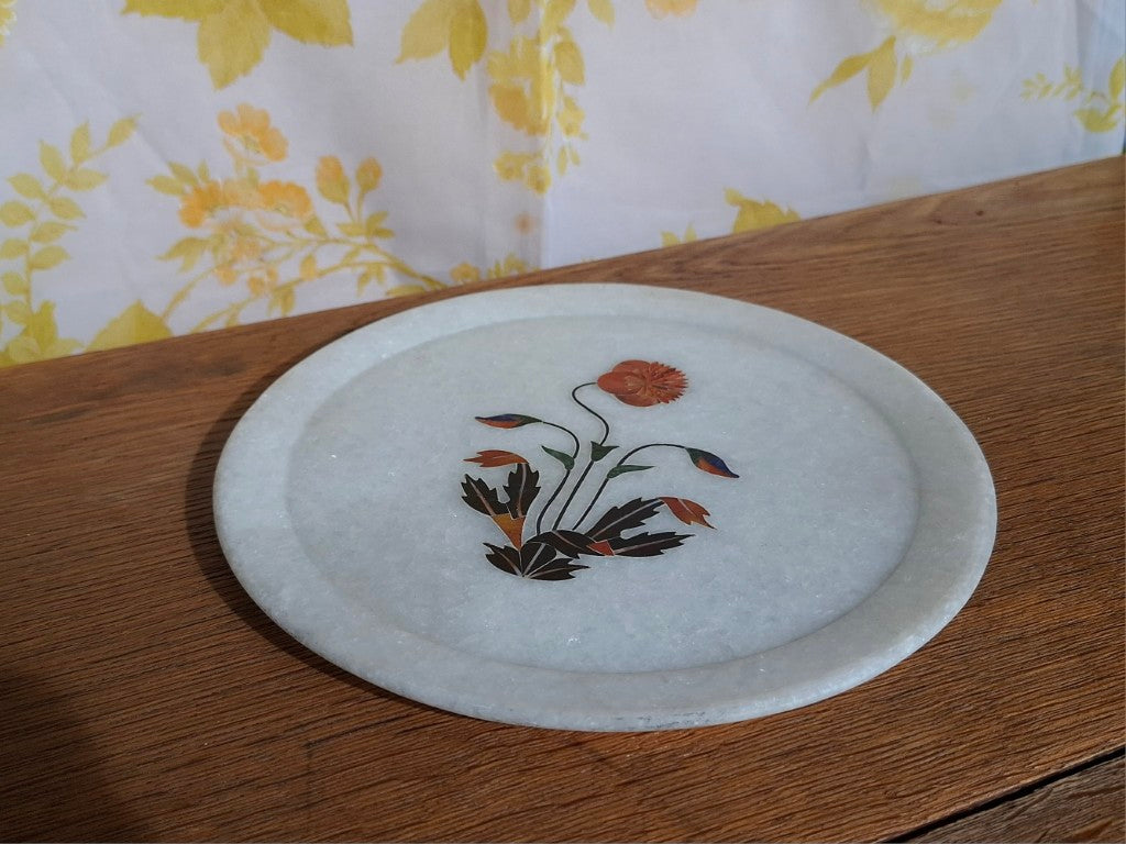 Vintage Floral Pietra Dura Marble Inlay Plate