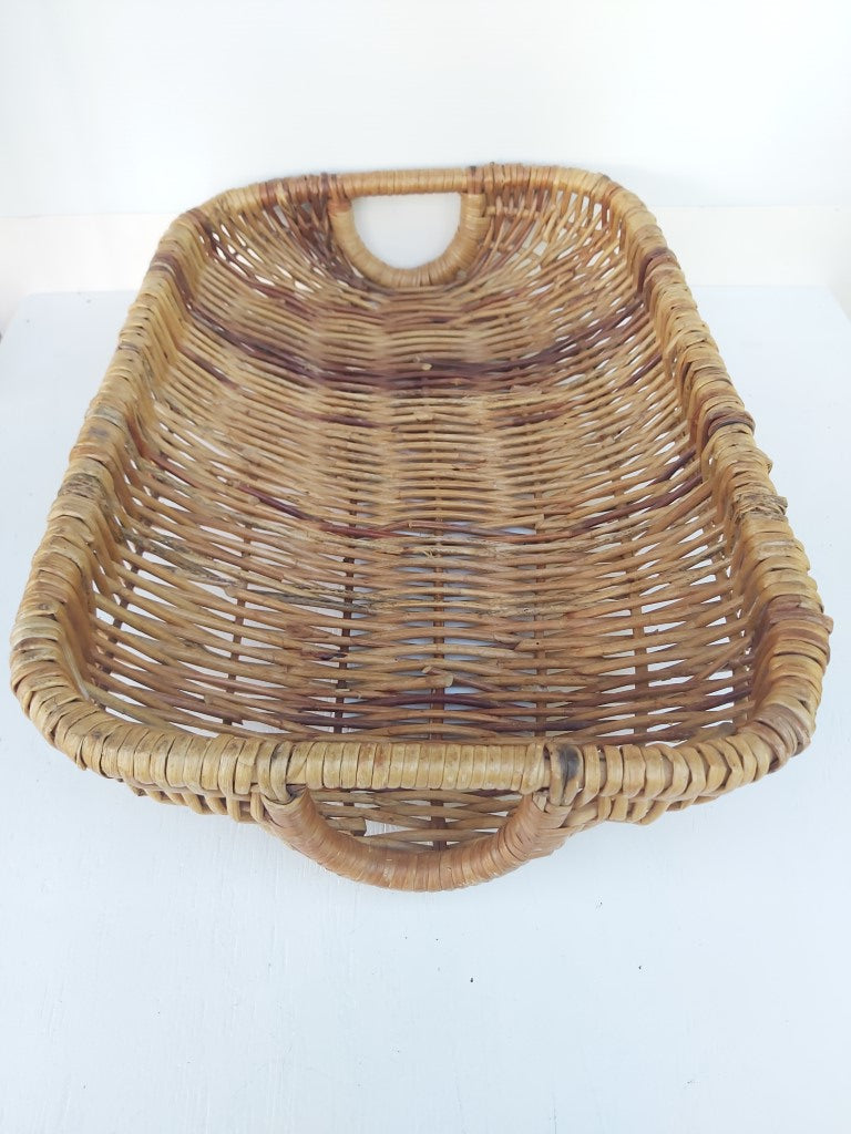 Vintage Large Low Wicker Basket
