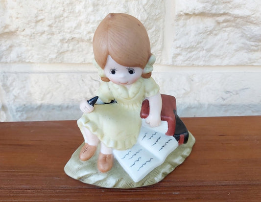Vintage Porcelain Girl With Book Figurine