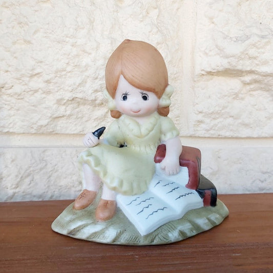 Vintage Porcelain Girl With Book Figurine