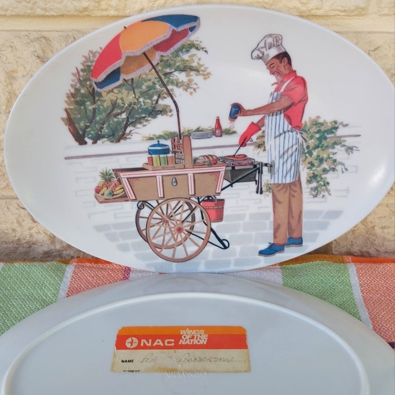 Pair of Vintage Oval BBQ Themed Ornamin Melamine Plates