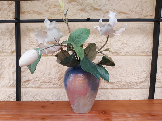 Pink & Blue Stoneware Urn Style Vase