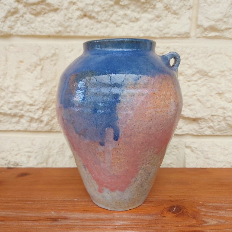 Pink & Blue Stoneware Urn Style Vase