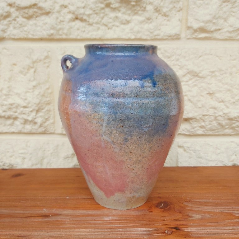 Pink & Blue Stoneware Urn Style Vase
