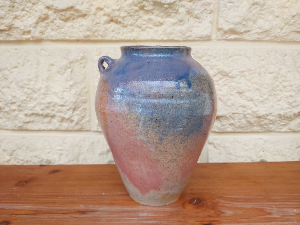 Pink & Blue Stoneware Urn Style Vase