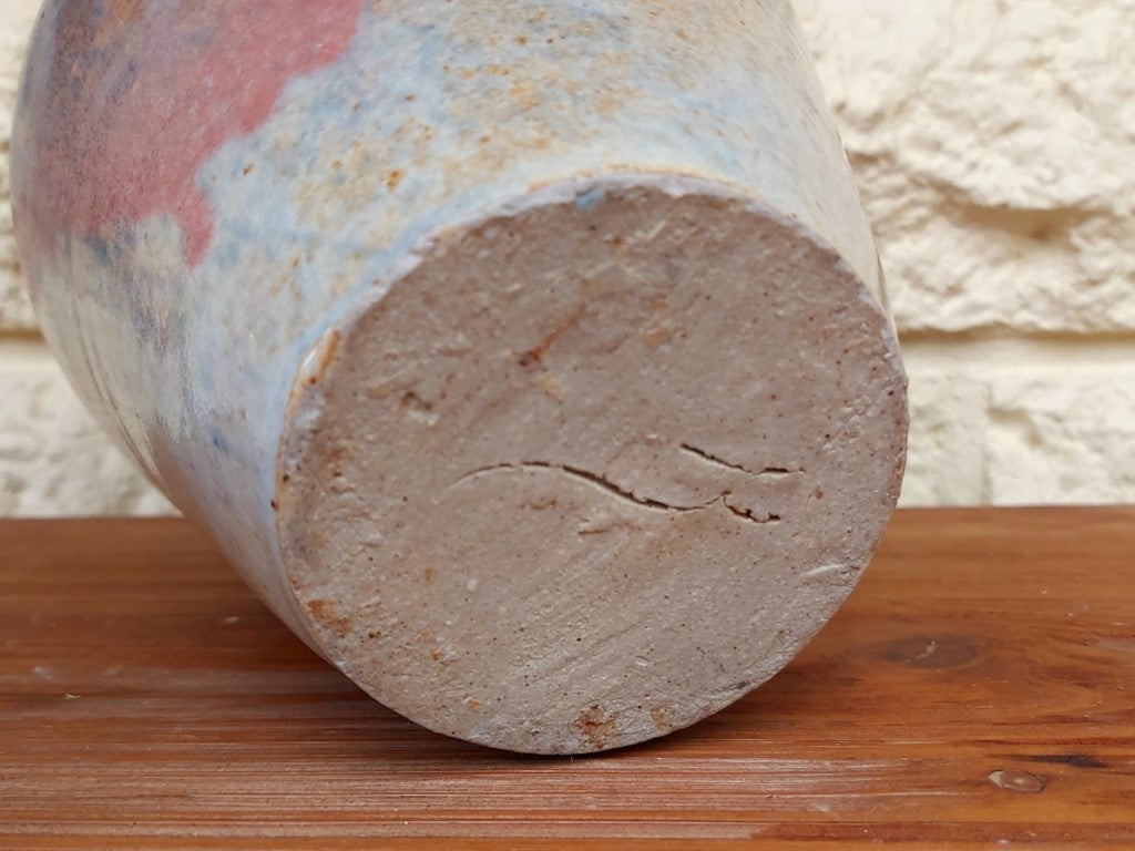 Pink & Blue Stoneware Urn Style Vase